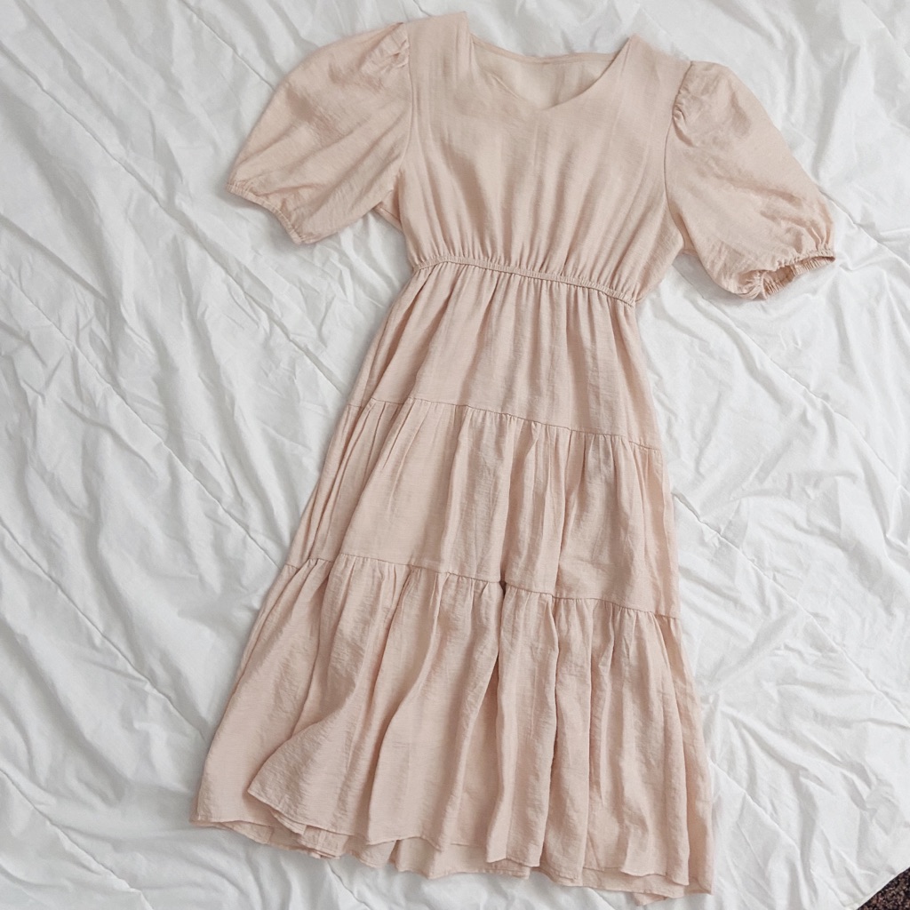 Anthropologie Beige Tiered Dress Sz S